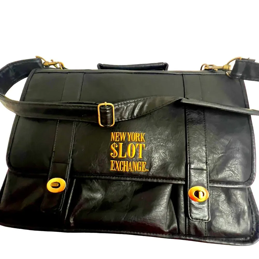 Vintage New York Slot Exchange Faux Leather Messenger Laptop Briefcase Bag